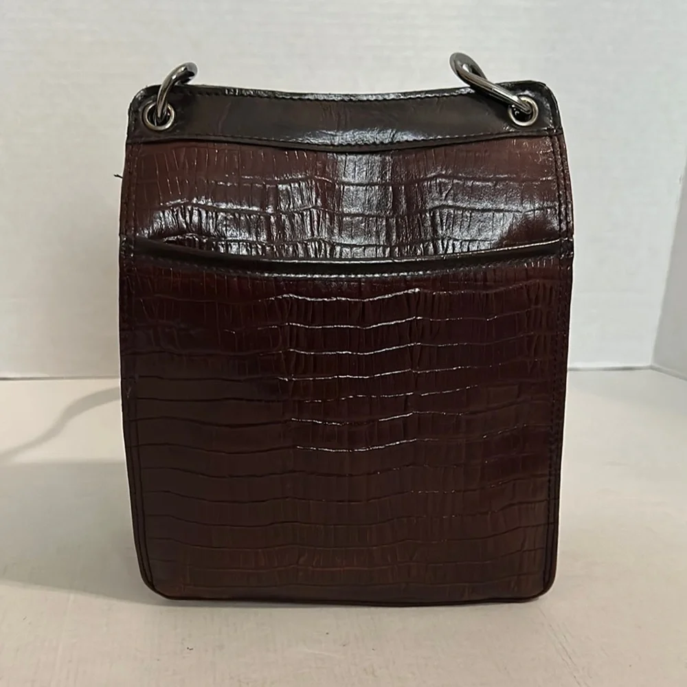 Vintage Marc Chantal Brown Croc Bag Purse Crossbody Retro Patent Faux Leather